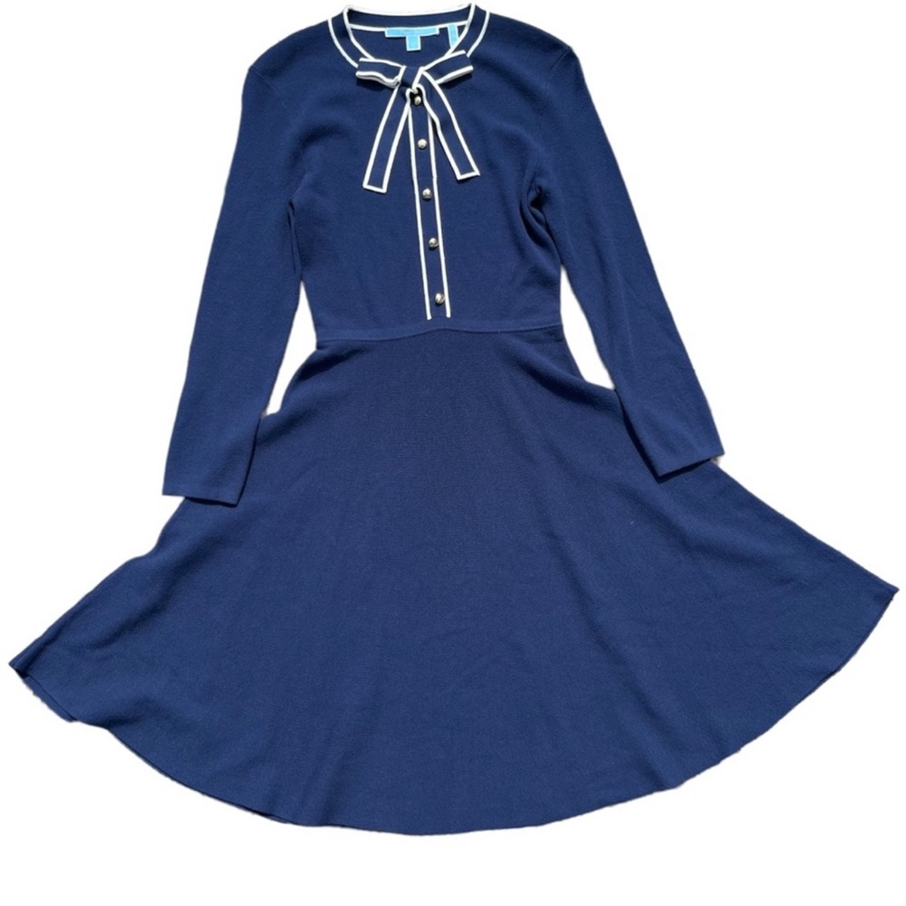 Draper James Sailor Bow Knit Sweater Dress In Nassau Navy Blue Size Small